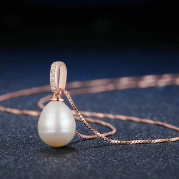 18k Rose Gold Freshwater Pearl Necklace S925 - Picture 3 of 6